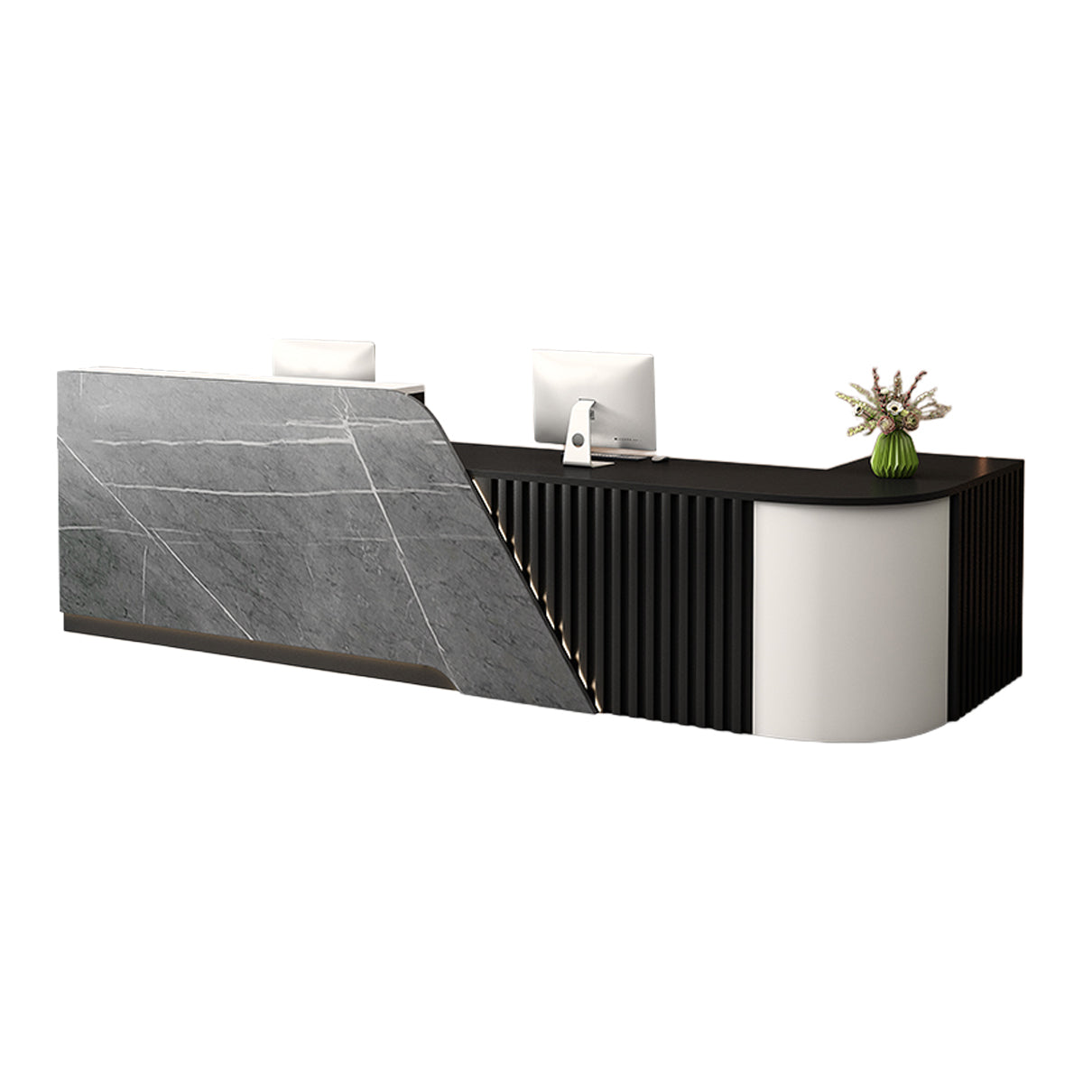 Modern Corner Reception Desk With Lockable Drawer And Keyboard Tray Fo