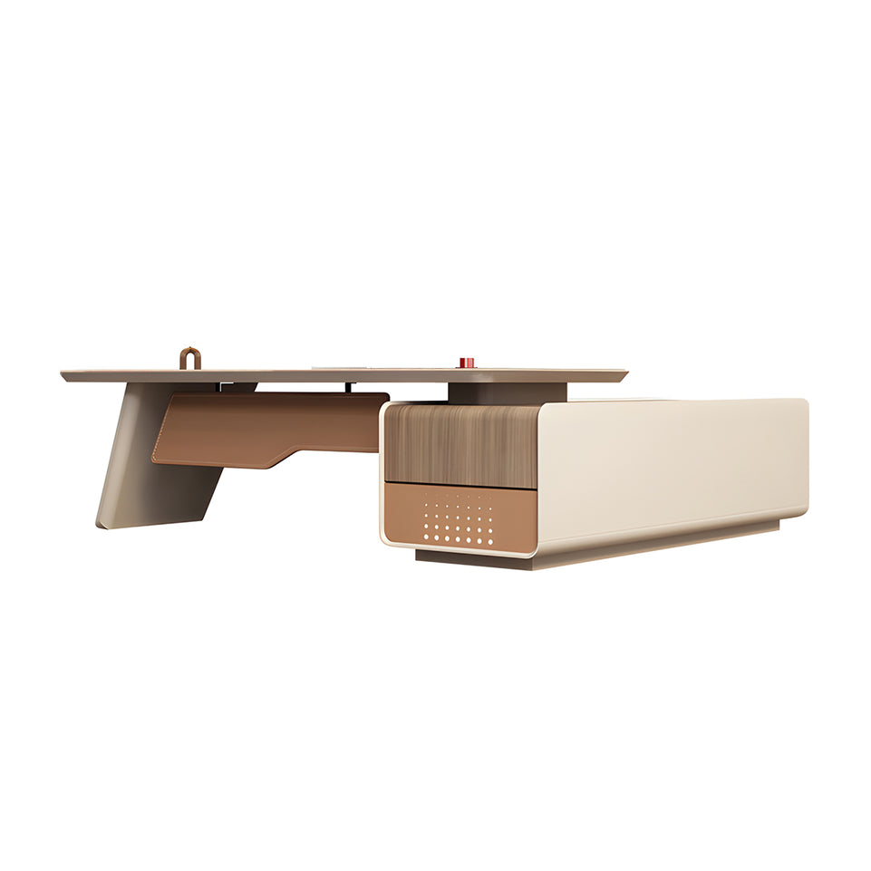 Modern Executive Desk with Cable Management, Wireless Charging & Curved for Home Office
