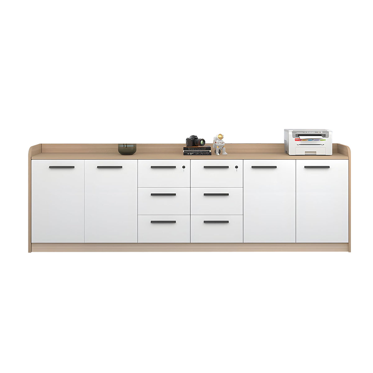 Premium Wooden Floor-Standing Office Tea Cabinet With Lockable Drawers And Spacious Storage For Office Essentials CWG-2163