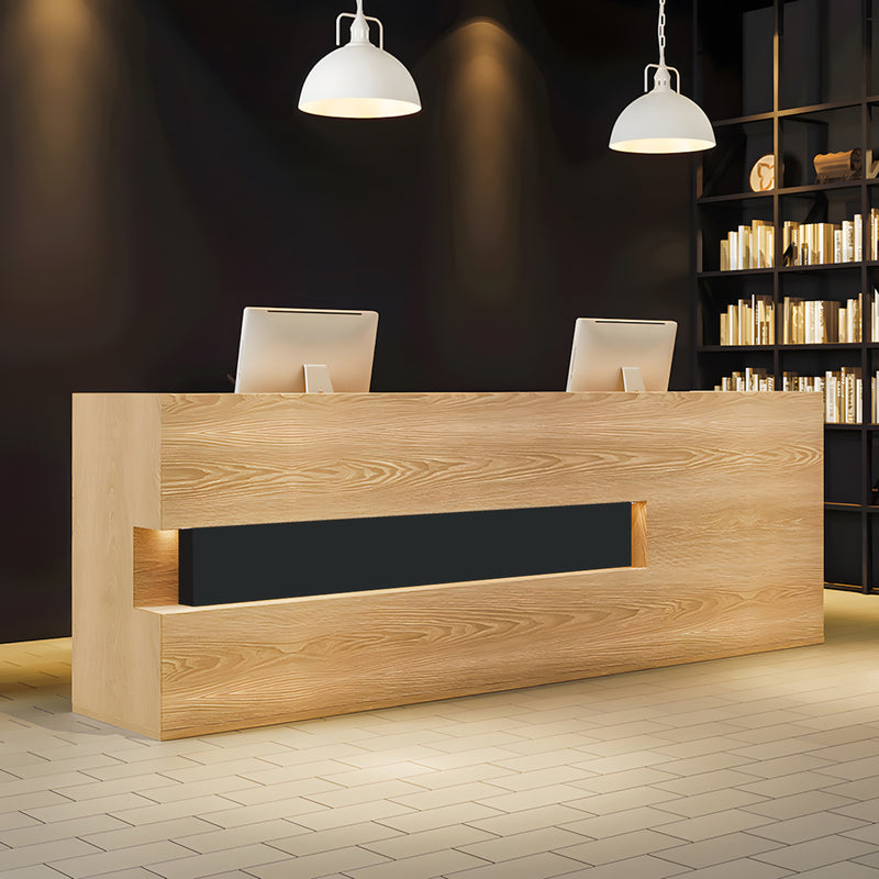 Curved Reception Desk 59-157 in Wide with Solid Wood, File Drawers & Lumbar Support