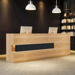 Hollow-Out Straight Custom Solid Wood Reception Desk with Cabinets and Drawers for Clothing Stores and Hotels JDT-769