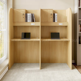 Two-Person Study Carrel Desk with Power Outlets, Cable Management, and Lockable Storage