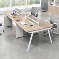 Modern Office Workstation Desk with Fabric Acoustic Privacy Panel, Adjustable Leveling Feet, Built-in Power Outlets & Large Storage Cabinet for 4–6 Person Workspaces