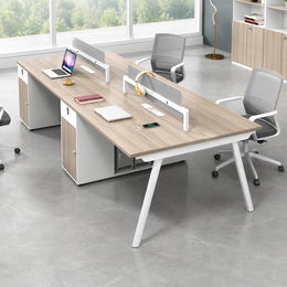 Modern Office Workstation Desk with Fabric Acoustic Privacy Panel, Adjustable Leveling Feet, Built-in Power Outlets & Large Storage Cabinet for 4–6 Person Workspaces