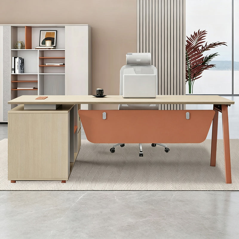 Premium 63"–87" L Executive Desk with Thick Durable Desktop, Multifunctional Cable Box, Reinforced Steel Legs, Lockable Storage Cabinet for Professional Offices
