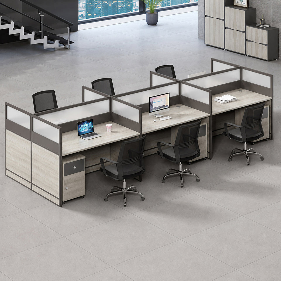 Professional Office Workstation Desk with Privacy Panels, Storage Cabinet & Organized Cable Management