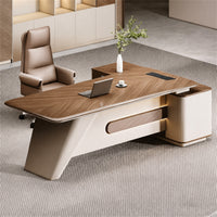 Refined 71"–102" L Executive Desk with Dual Desktop Options, Hidden Multimedia Outlet, Curved Privacy Panel & Lockable Storage Cabinet for Professional Offices