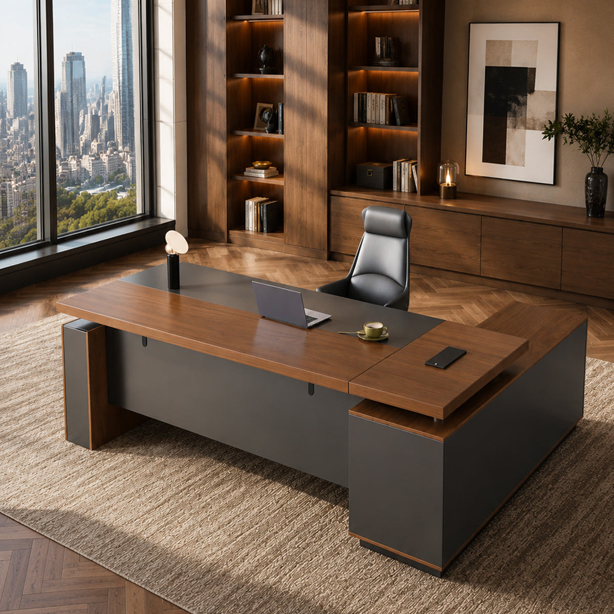 Height-Adjustable Executive Desk with Dual Motors, Power Hub, and Locking Storage(Stock Items)