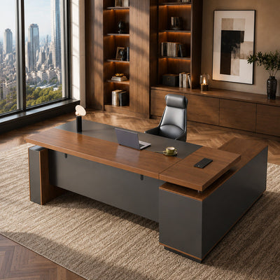 Height-Adjustable Executive Desk with Dual Motors, Power Hub, and Locking Storage(Stock Items)