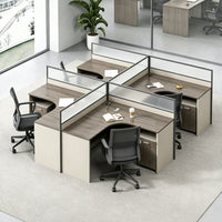 Modern Office Desk with 1" Thick Desktop, Frosted Privacy Panel, Integrated Cable Management & Mobile Storage Cabinet for Professional Workspaces