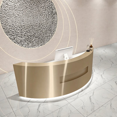 Premium Stainless Steel Reception Desk with Dual-level Countertop, Lockable Storage Cabinets, Silent Keyboard Tray & Vintage Drawer Handles for Modern Commercial Spaces
