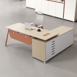 Premium 63"–87" L Executive Desk with Thick Durable Desktop, Multifunctional Cable Box, Reinforced Steel Legs, Lockable Storage Cabinet for Professional Offices