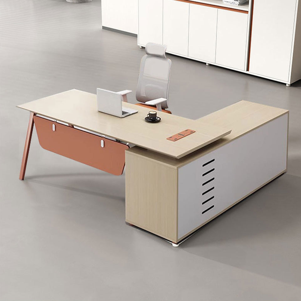 Premium 63"–87" L Executive Desk with Thick Durable Desktop, Multifunctional Cable Box, Reinforced Steel Legs, Lockable Storage Cabinet for Professional Offices