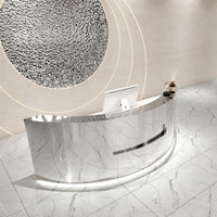 Premium Stainless Steel Reception Desk with Dual-level Countertop, Lockable Storage Cabinets, Silent Keyboard Tray & Vintage Drawer Handles for Modern Commercial Spaces