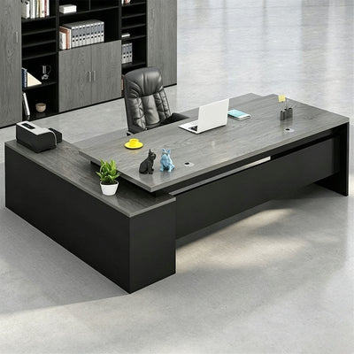 Elegant 55"–79" L Executive Desk with Thick Durable Desktop, Precision Edge Banding, Smart Cable Management, Large Storage Cabinet for Professional Offices