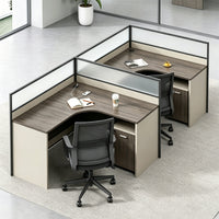 Modern Office Desk with 1" Thick Desktop, Frosted Privacy Panel, Integrated Cable Management & Mobile Storage Cabinet for Professional Workspaces