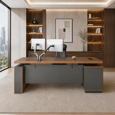 Height-Adjustable Executive Desk with Dual Motors, Power Hub, and Locking Storage(Stock Items)