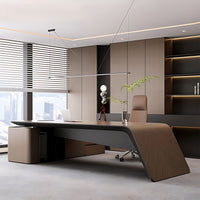 Premium Executive Desk with Double-layer Thick Desktop, Natural Wood Grain Finish, Dual-side Cable Box & Storage Cabinet for Professional Workspaces (71–126" L)