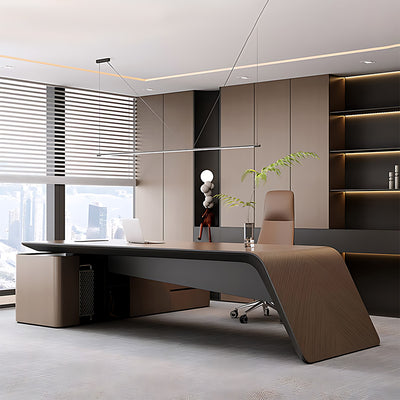 Premium Executive Desk with Double-layer Thick Desktop, Natural Wood Grain Finish, Dual-side Cable Box & Storage Cabinet for Professional Workspaces (71–126" L)