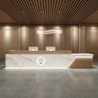 Elegant Reception Desk with Marble-look Finish, LED Lighting, Right-angle Design & Spacious Storage Cabinet for Salon & Retail Spaces (59–197 in. L)