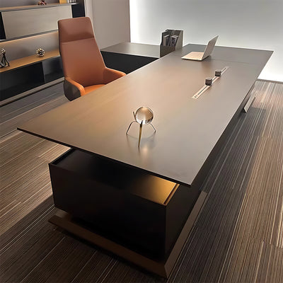 Luxury 79"–126" L Executive Desk with Smart Fingerprint Storage, LED Lighting & Wireless Power Track