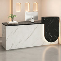 Durable Reception Desk with Cable Grommet Design, Silent Keyboard Tray & Lockable Storage Cabinet for Office, Salon & Retail Spaces (47–118" L)