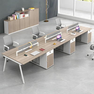 Modern Office Workstation Desk with Fabric Acoustic Privacy Panel, Adjustable Leveling Feet, Built-in Power Outlets & Large Storage Cabinet for 4–6 Person Workspaces