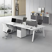 Modular Four-person Office Workstation Desk with Privacy Panel, Hidden Cable Management & Lockable Storage Cabinet for Team Workspaces