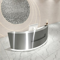 Premium Stainless Steel Reception Desk with Dual-level Countertop, Lockable Storage Cabinets, Silent Keyboard Tray & Vintage Drawer Handles for Modern Commercial Spaces