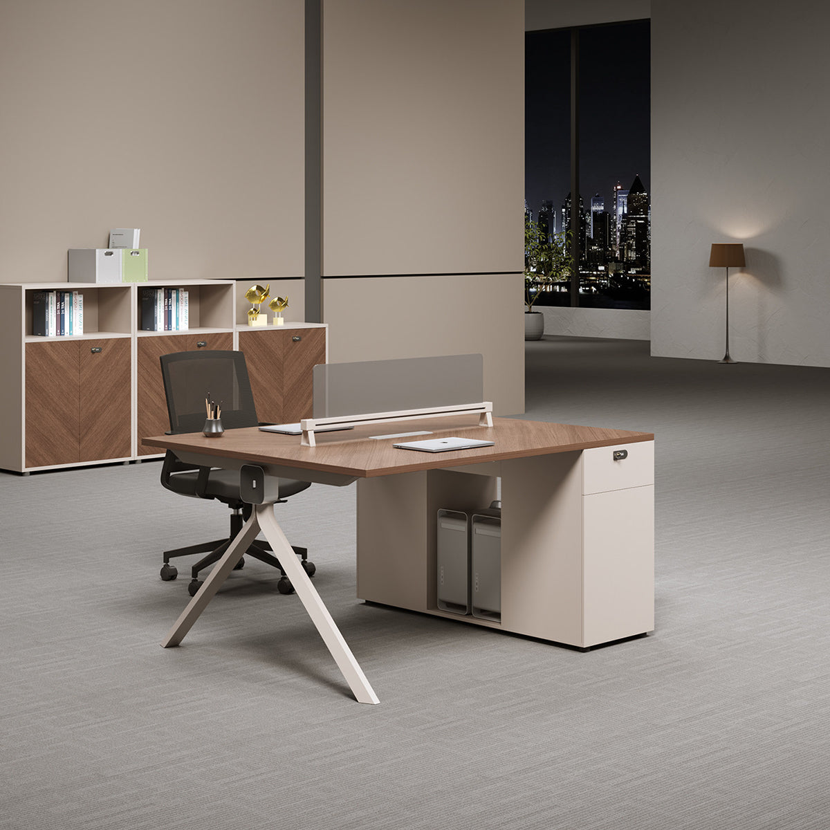 Modern Office Desk with Power Hub, Privacy Panel and Integrated Storage