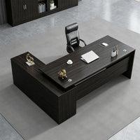 Elegant 55"–79" L Executive Desk with Thick Durable Desktop, Precision Edge Banding, Smart Cable Management, Large Storage Cabinet for Professional Offices