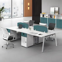 Modular Four-person Office Workstation Desk with Privacy Panel, Hidden Cable Management & Lockable Storage Cabinet for Team Workspaces