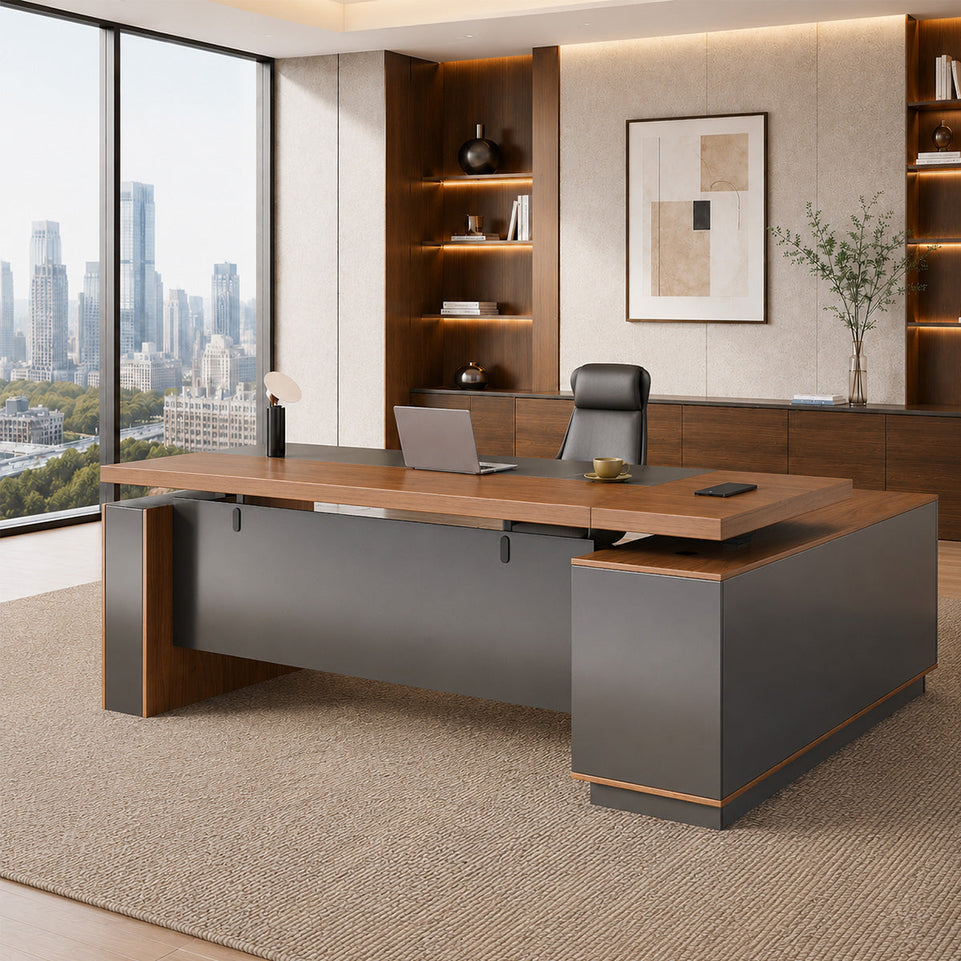 Height-Adjustable Executive Desk with Dual Motors, Power Hub, and Locking Storage(Stock Items)