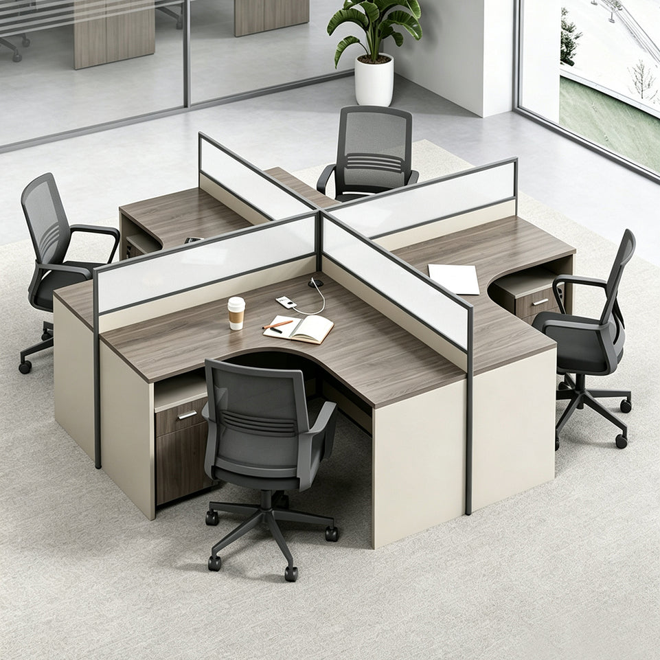 Modern Office Desk with 1" Thick Desktop, Frosted Privacy Panel, Integrated Cable Management & Mobile Storage Cabinet for Professional Workspaces