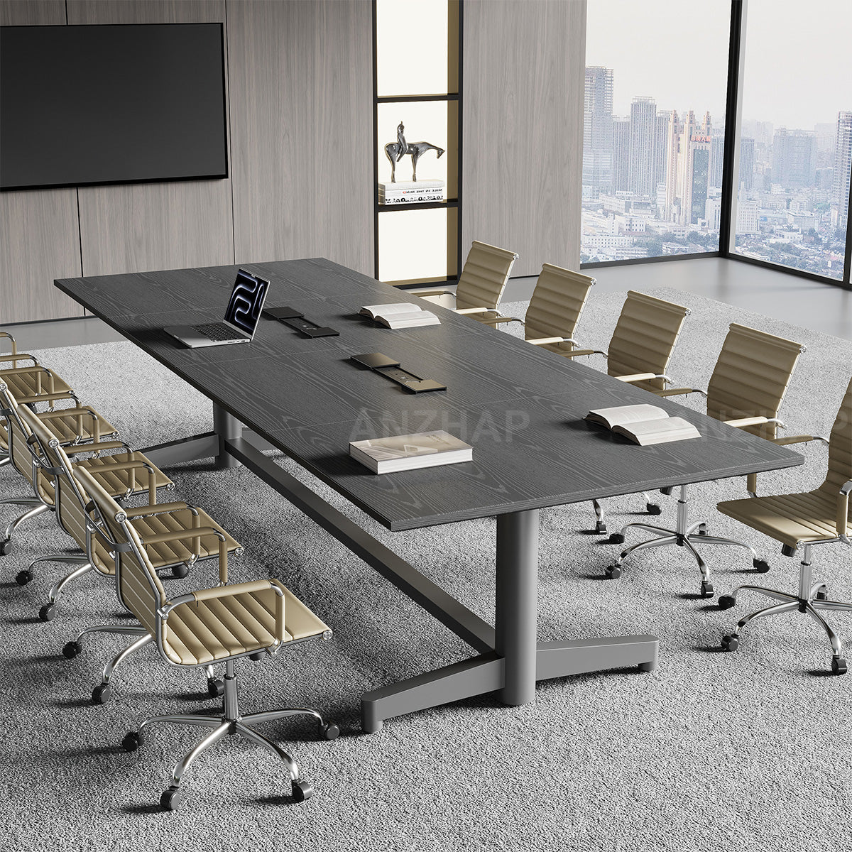 Conference Table with Built-In Power Outlet, Cable Management & Reinforced Legs
