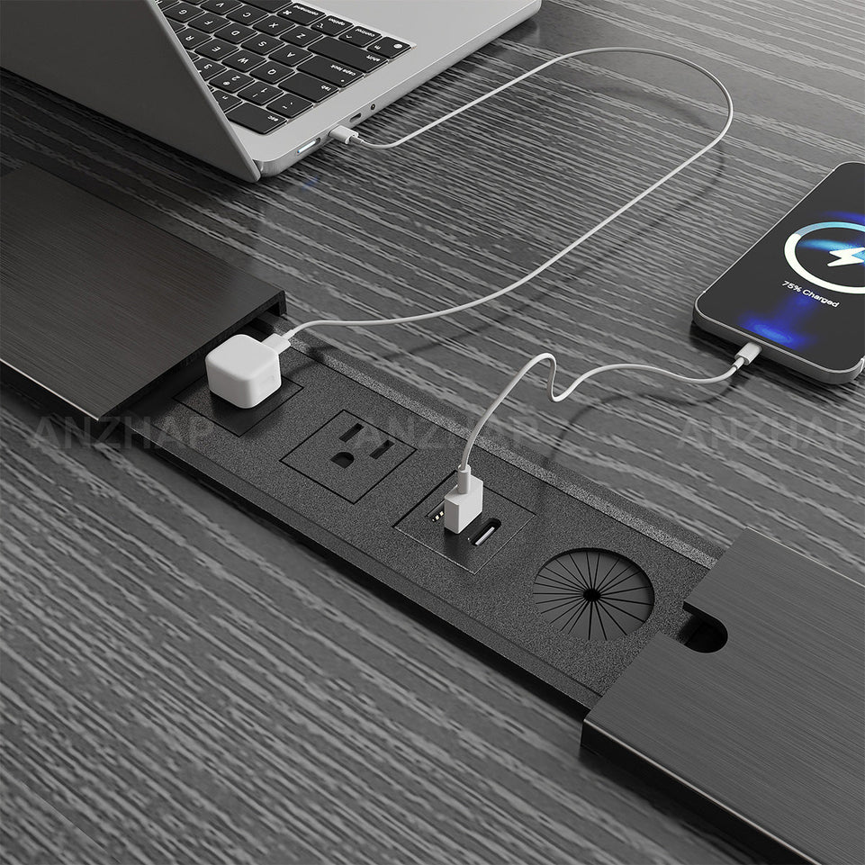 Conference Table with Built-In Power Outlet, Cable Management & Reinforced Legs