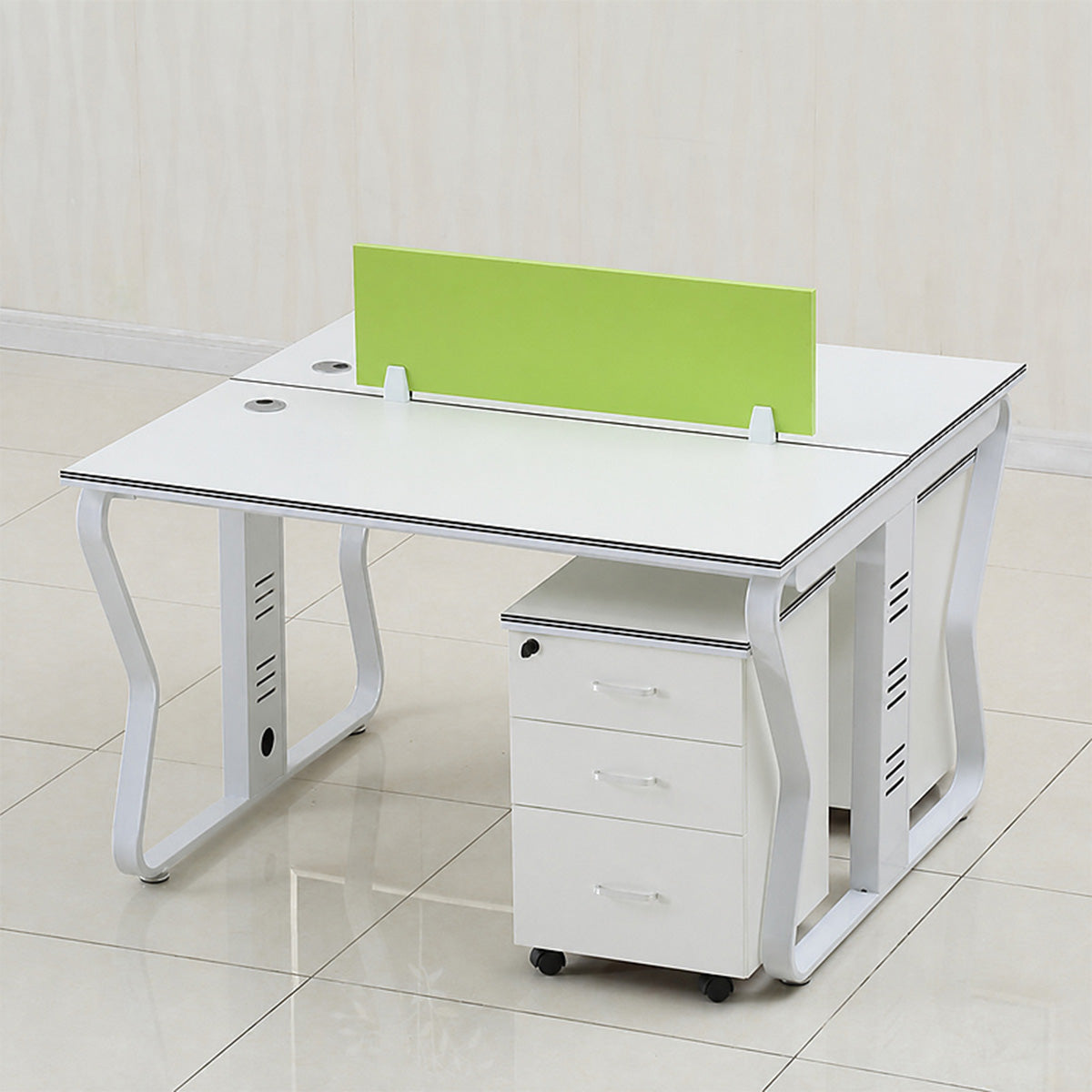 Modern Workstation Desk with Privacy Panels, Cable Management and Mobile Storage
