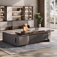 Modern 94"–138" L Executive Desk with Eco-friendly Material, Hidden Rotating Power Outlet, Dual-side Lockable Storage Cabinets for Executive Offices