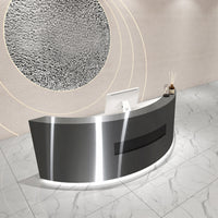 Premium Stainless Steel Reception Desk with Dual-level Countertop, Lockable Storage Cabinets, Silent Keyboard Tray & Vintage Drawer Handles for Modern Commercial Spaces