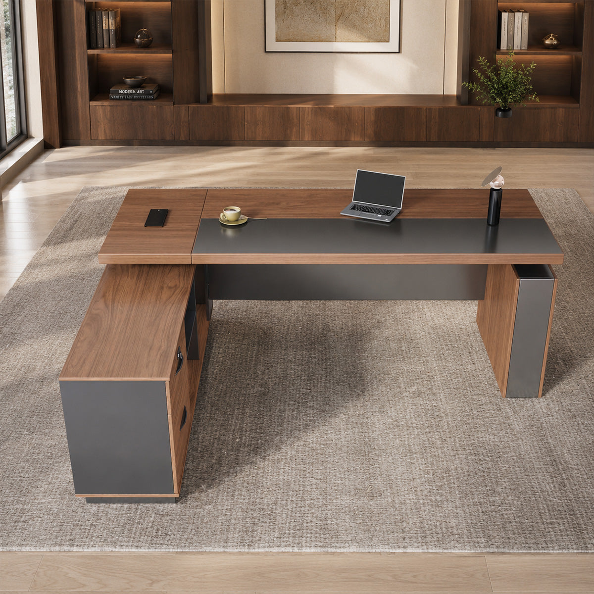 Height-Adjustable Executive Desk with Dual Motors, Power Hub, and Locking Storage(Stock Items)
