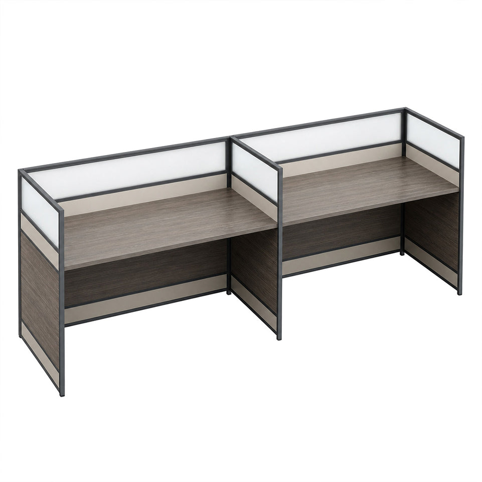 Modern Office Workstation Desk with 1" Thick Desktop, Frosted Privacy Panel, USB Ports & Mobile Pedestal Storage Cabinet
