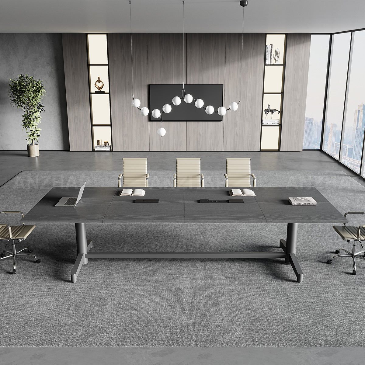 Conference Table with Built-In Power Outlet, Cable Management & Reinforced Legs