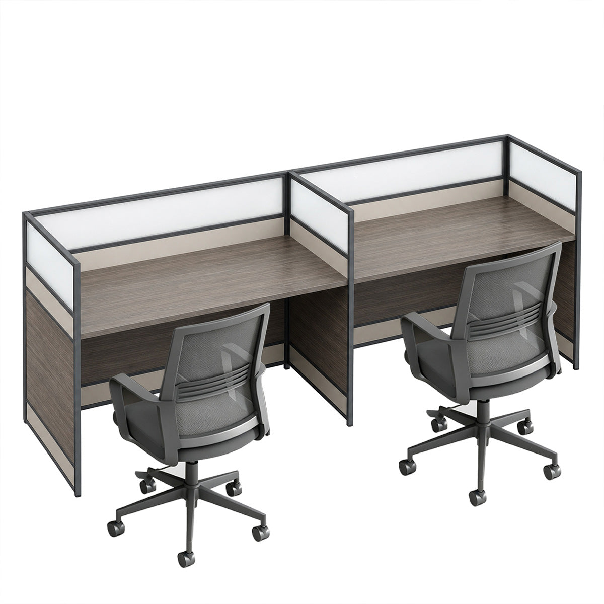 Modern Office Workstation Desk with 1" Thick Desktop, Frosted Privacy Panel, USB Ports & Mobile Pedestal Storage Cabinet