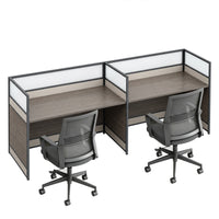 Modern Office Workstation Desk with 1" Thick Desktop, Frosted Privacy Panel, USB Ports & Mobile Pedestal Storage Cabinet