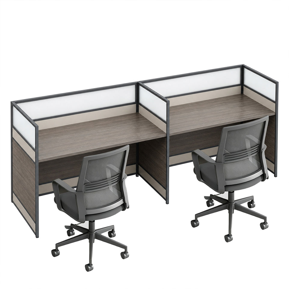 Modern Office Workstation Desk with 1" Thick Desktop, Frosted Privacy Panel, USB Ports & Mobile Pedestal Storage Cabinet