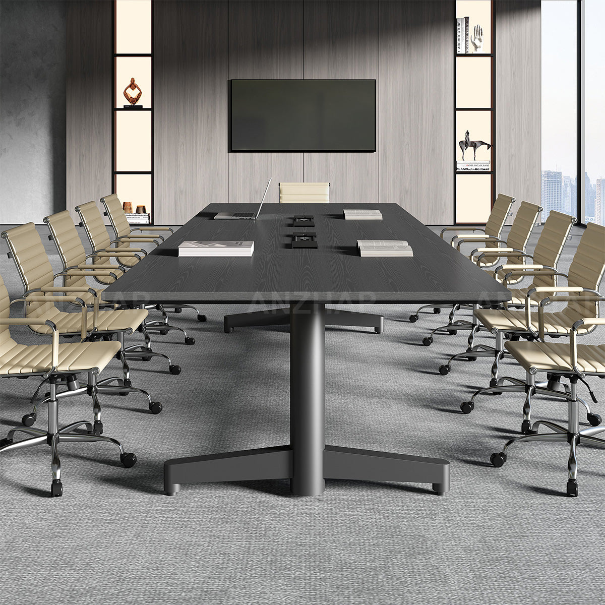 Conference Table with Built-In Power Outlet, Cable Management & Reinforced Legs