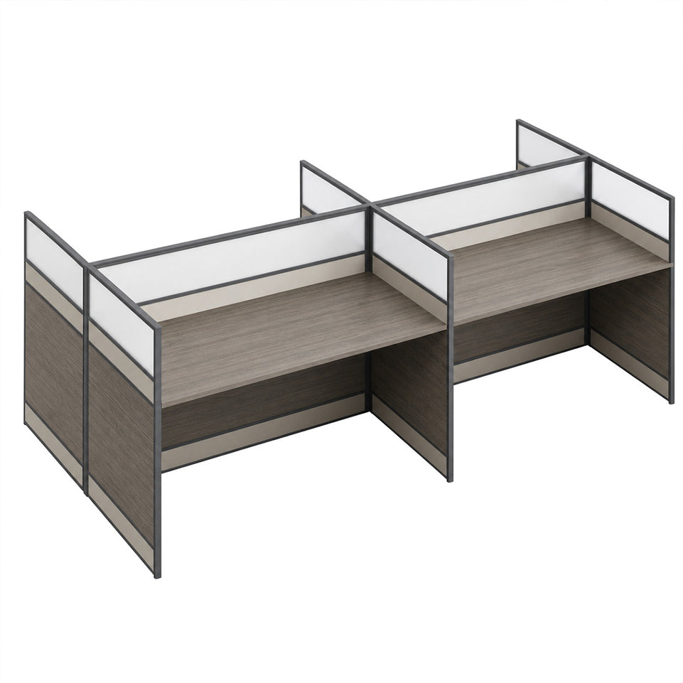 Modern Office Workstation Desk with 1" Thick Desktop, Frosted Privacy Panel, USB Ports & Mobile Pedestal Storage Cabinet