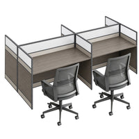 Modern Office Workstation Desk with 1" Thick Desktop, Frosted Privacy Panel, USB Ports & Mobile Pedestal Storage Cabinet