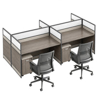 Modern Office Workstation Desk with 1" Thick Desktop, Frosted Privacy Panel, USB Ports & Mobile Pedestal Storage Cabinet