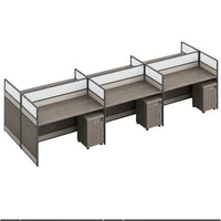 Modern Office Workstation Desk with 1" Thick Desktop, Frosted Privacy Panel, USB Ports & Mobile Pedestal Storage Cabinet